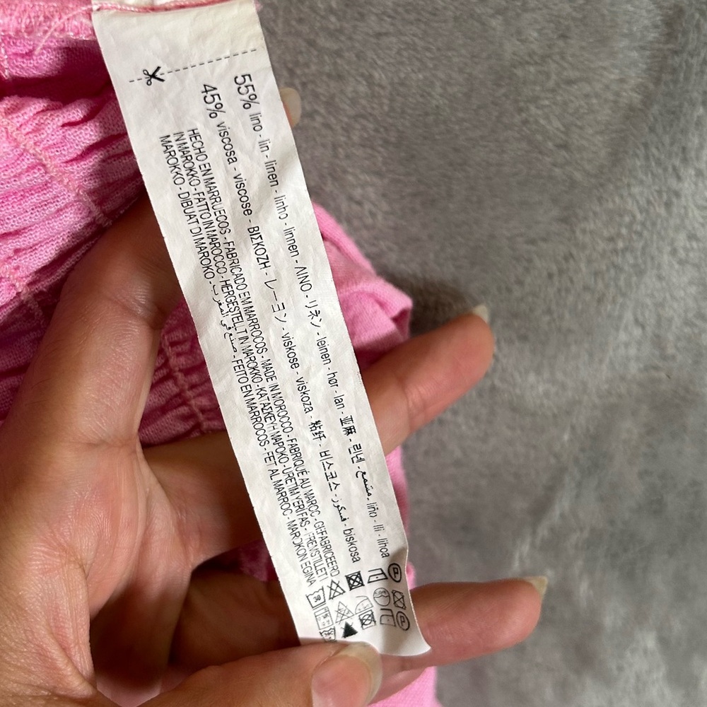 Zara pink smocked linen mini ruffle dress - Picture 10 of 10